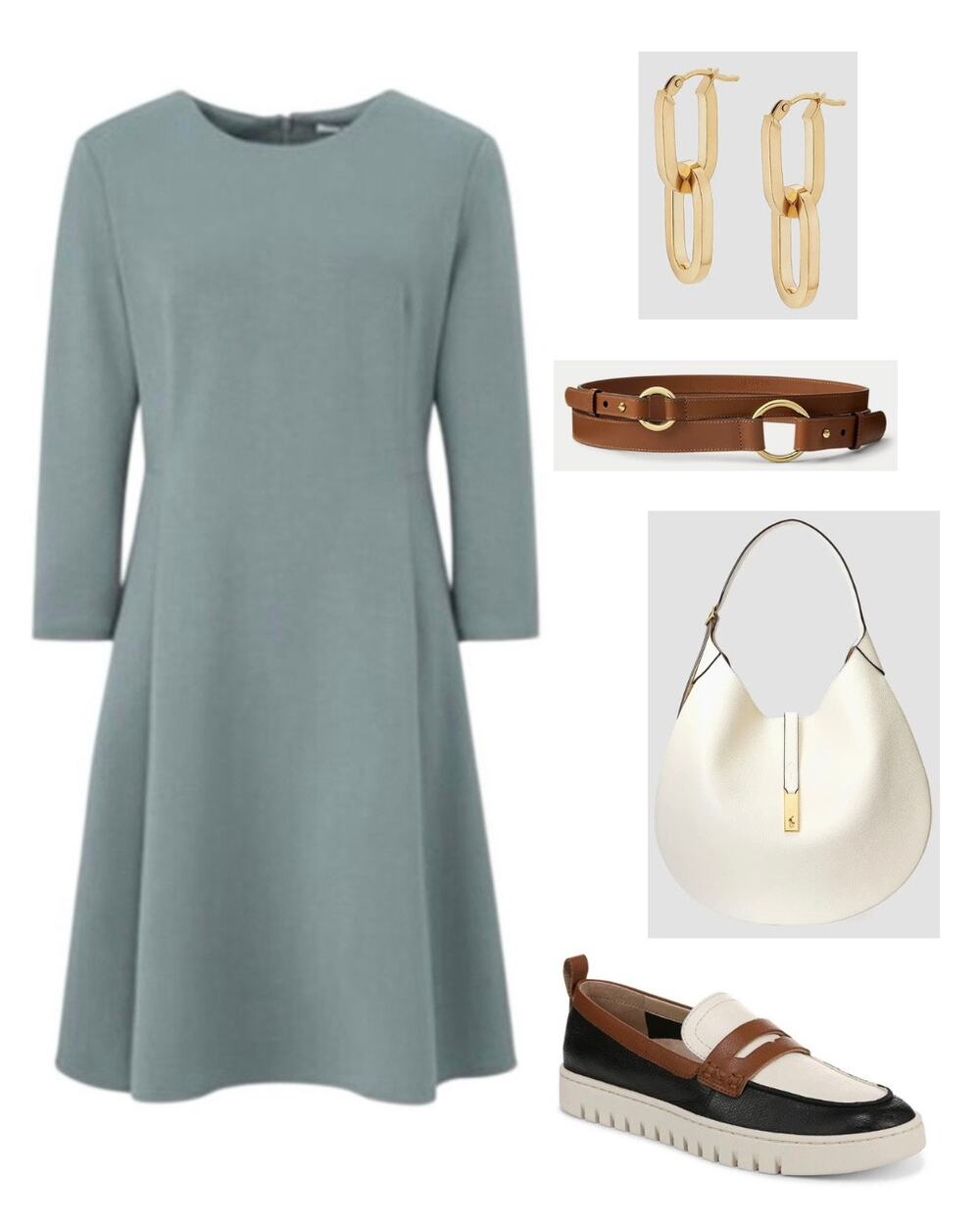 Uniqlo Stretchy Ponte Knit Fit & Flare Dress XL 3/4 Sleeve Muted Sage Comfort